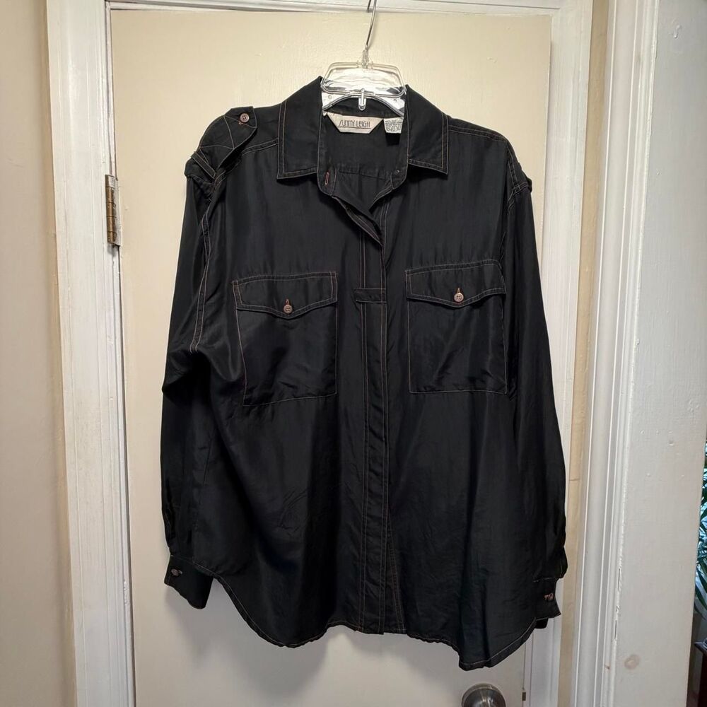 vintage 90s Sunny Leigh silk utility shirt L oversized military grunge workwear